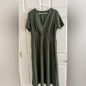 Olive Green Smocked Waist Midi Dress – Size 1XL